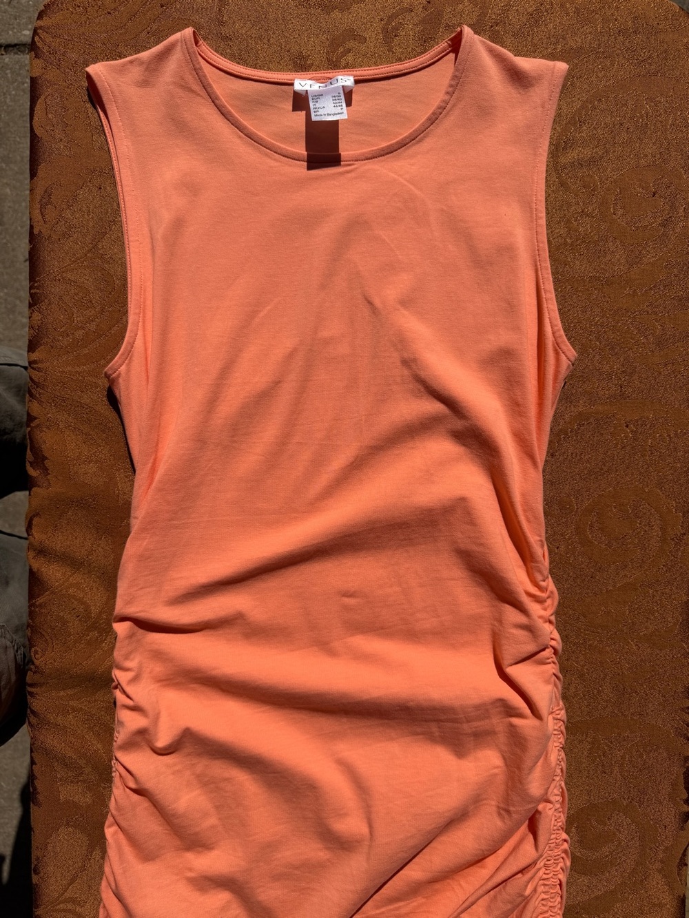 VENUS Coral-Orange Sleeveless Side-Ruched Tank